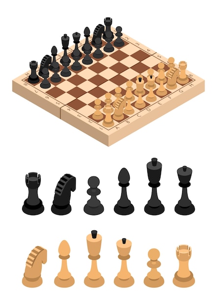 Chess and Parts Isometric View Vector