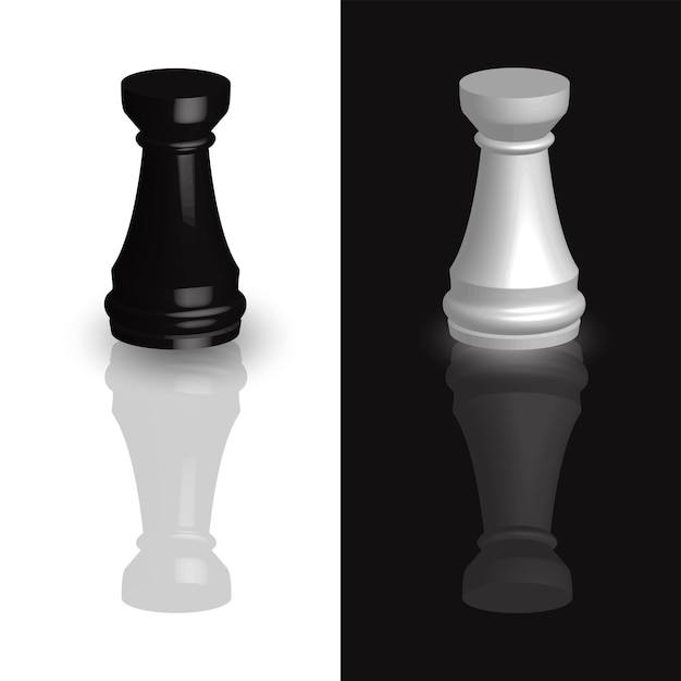 Chess piece rook 3d black and white isolated on blackwhite backgroundChess