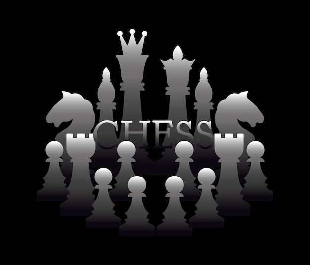 Vector chess pieces are collected in a composition