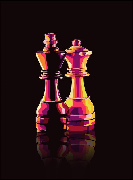 Vector chess pieces king and queen isolated on a black background vector illustration