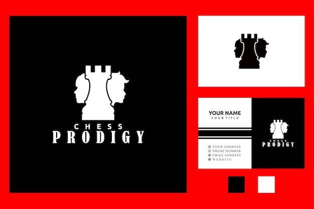 chess prodigy rook with girl and boy silhouette logo design vector illustration