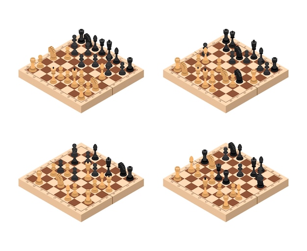 Chess Set Isometric View Vector