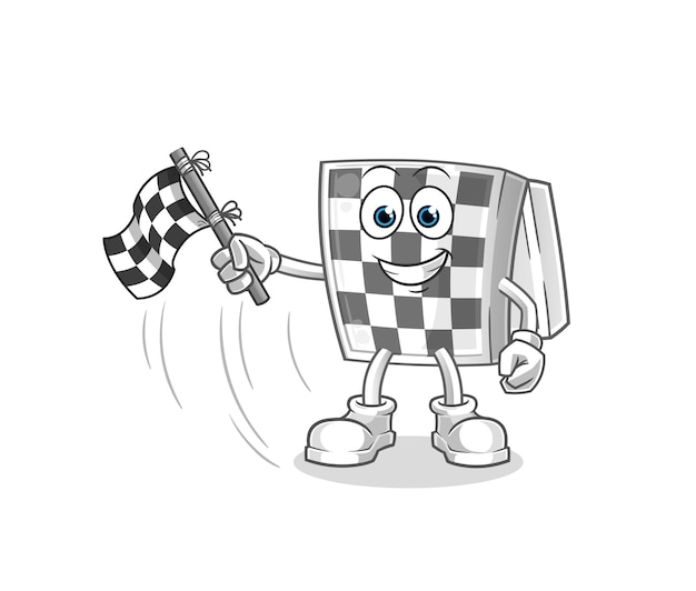 Chessboard hold finish flag. cartoon mascot vector