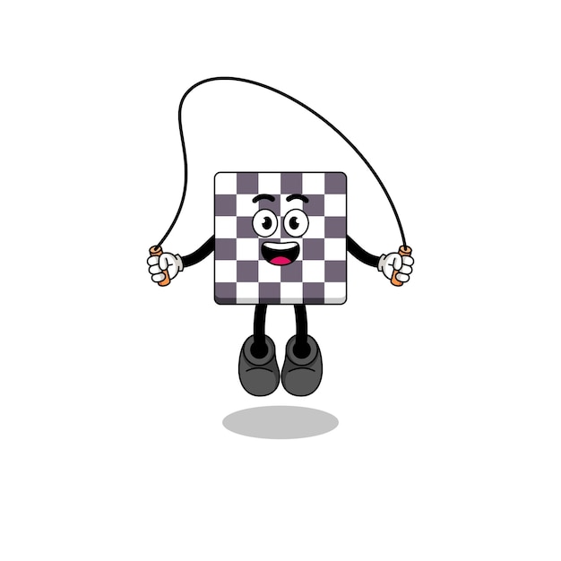 Chessboard mascot cartoon is playing skipping rope character design