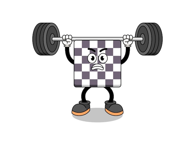 Chessboard mascot cartoon lifting a barbell character design