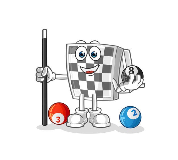 Chessboard plays billiard character. cartoon mascot vector