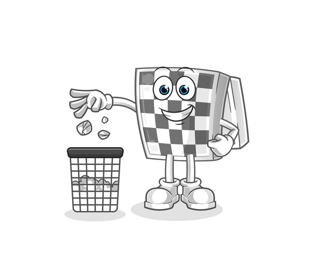 chessboard Throw garbage mascot. cartoon vector