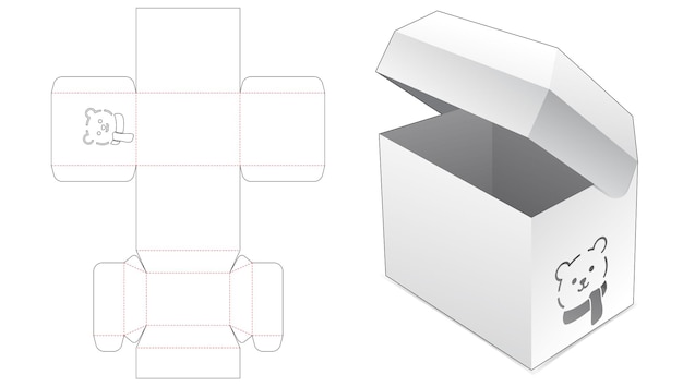 Chest flip packaging box with stenciled Christmas bear die cut template