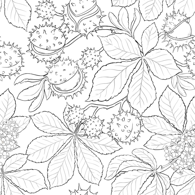 chestnut plant vector pattern on white background