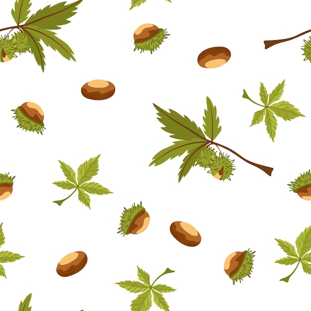 Chestnut seamless pattern chestnut tree leaves fruits seeds Autumn Horse chestnut background Perfect for texture for fabric textile wrapping paper wallpaper Vector