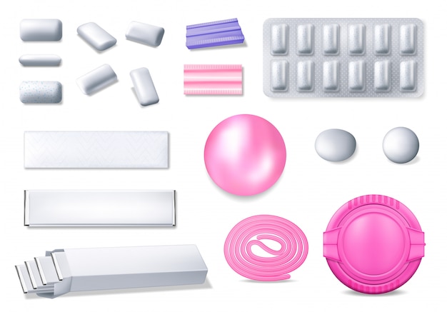 Chewing gum realistic 3d bubble gum icons