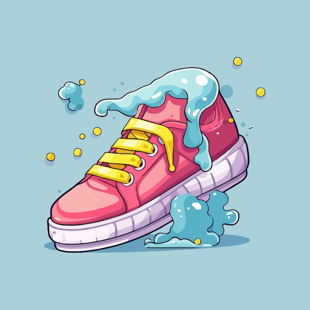 Chewing gum stuck to the sole of a sneaker creative illustration sticker design