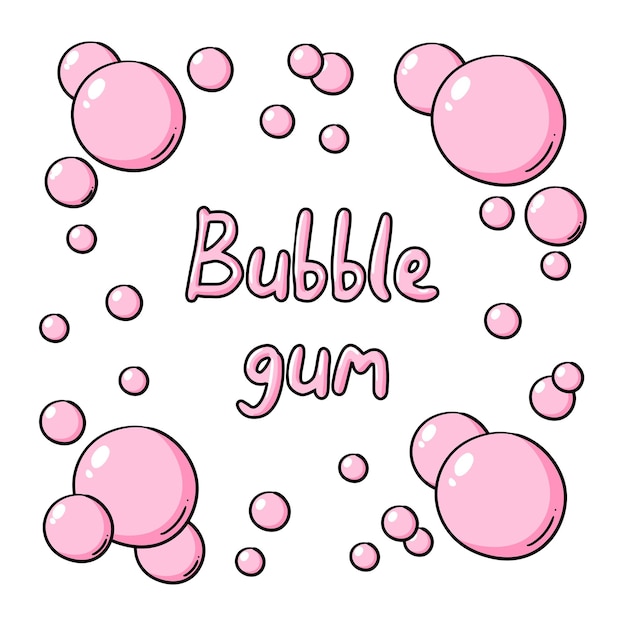 Chewing gum vector text illustration Funny pink lettering bubble gum on white pink letters