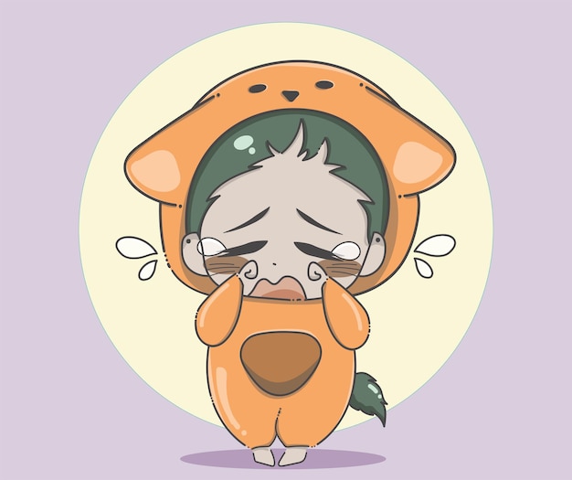 Chibi character crying vector illustration