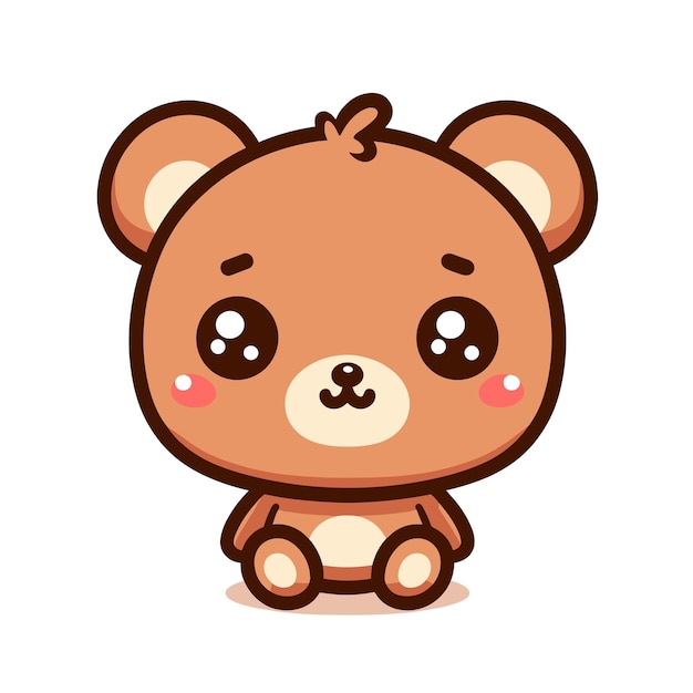 chibi cute kawaii cartoon bear with a brown nose flat design