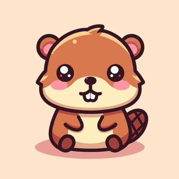 chibi cute kawaii cartoon of a beaver animal with a brown nose