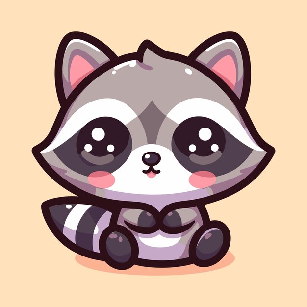 Vector chibi cute kawaii cartoon raccoon character flat design illustration