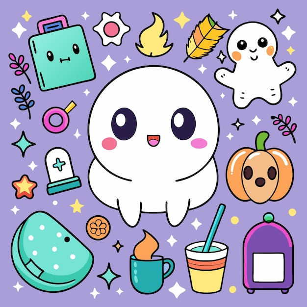 Vector chibi ghost doodle cute handdrawn illustration