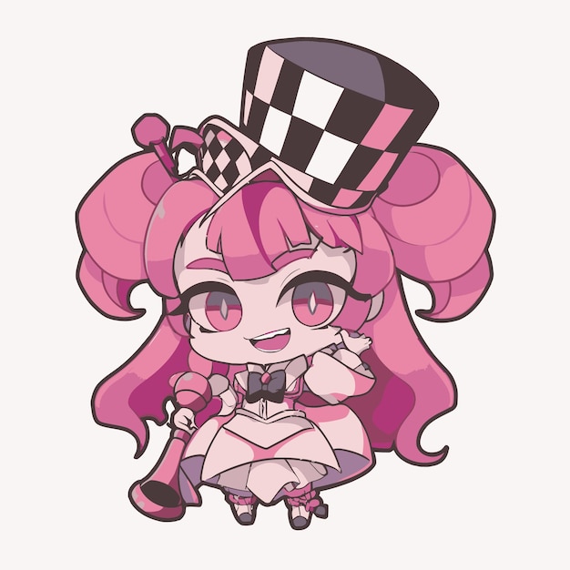 chibi mascot valentine's day girl pink hair cute japan mascot manga art style digital art work