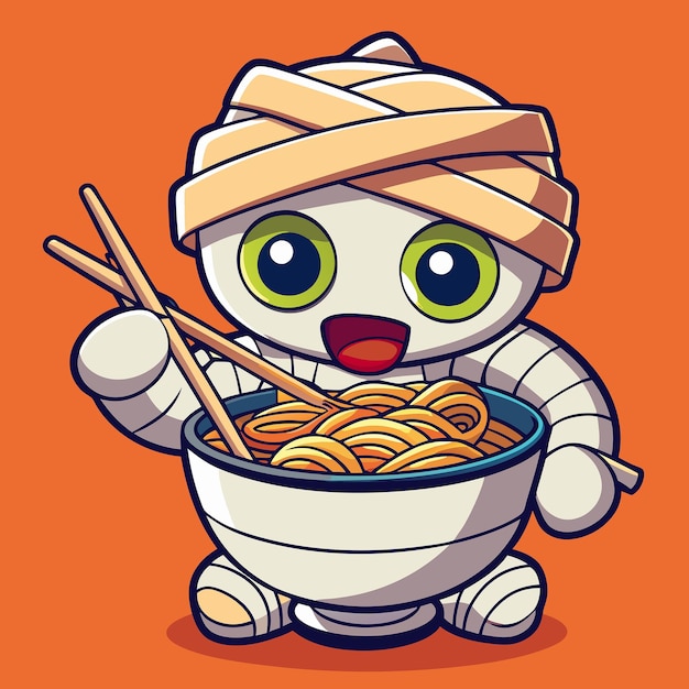 Chibi Mummy Munching Ramen with ChopstickCarried Cart