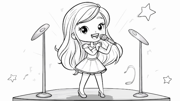 Vector chibi princess as famous singer coloring page