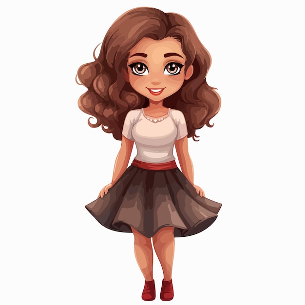 Chic Cartoon Girl in Mini Skirt