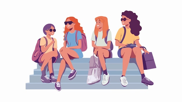 Vector chic girl wearing sunglasses socializing with friends outdoors