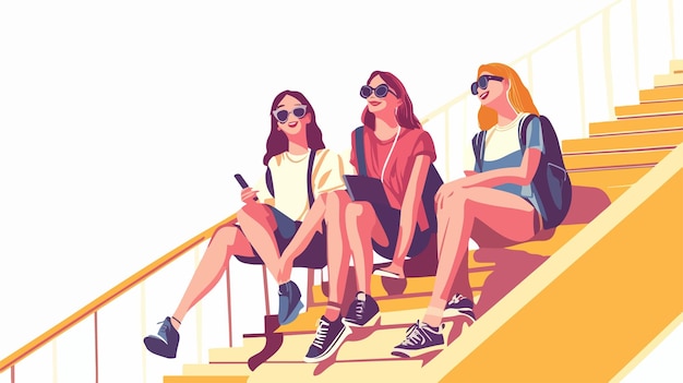 Vector chic girl wearing sunglasses socializing with friends outdoors