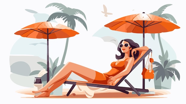 Chic Summer Swimsuit Fashion Stylish Young Woman Relaxing on Sun Lounge