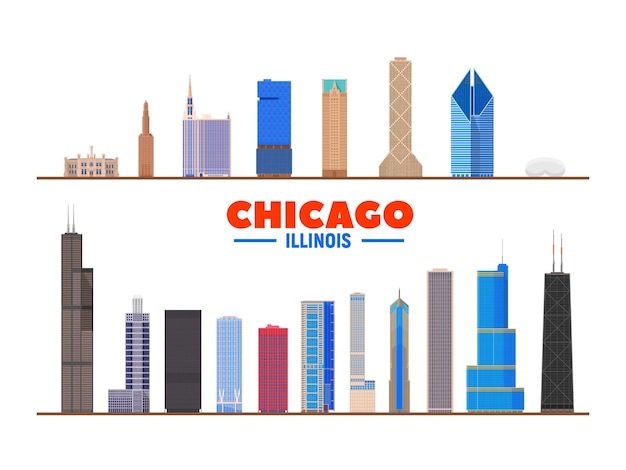 Vector chicago landmarks on a white background isolated objects flat vector illustration business travel and tourism concept with modern buildings image for banner or web site