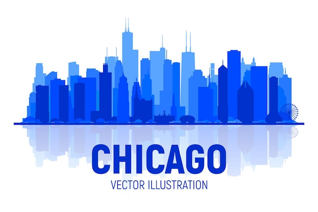 Chicago skyline on a background Flat vector illustration Business travel and tourism concept with modern buildings Image for banner or website