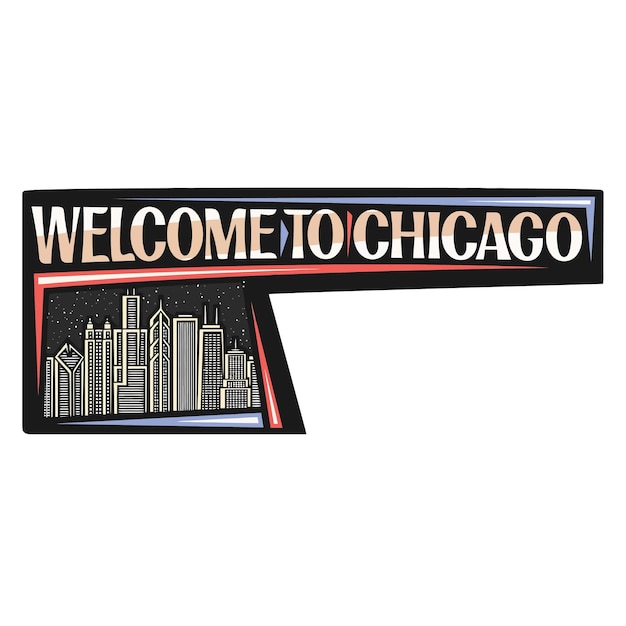 Chicago Skyline Landmark Flag Sticker Emblem Badge Travel Souvenir Illustration