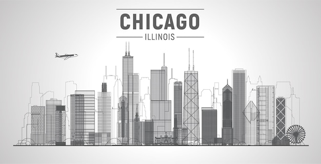 Vector chicago skyline on a white background flat vector illustration business travel and tourism concept with modern buildings image for banner or website