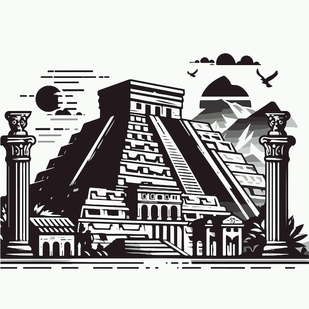 Vector chichen itza logo illustration