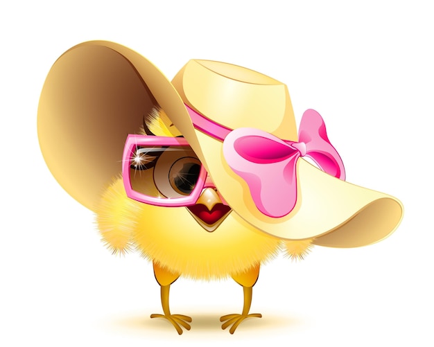 Chick girl with pink straw hat and sunglasses