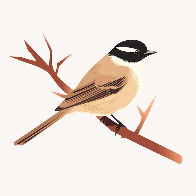 Vector chickadee perched on branch