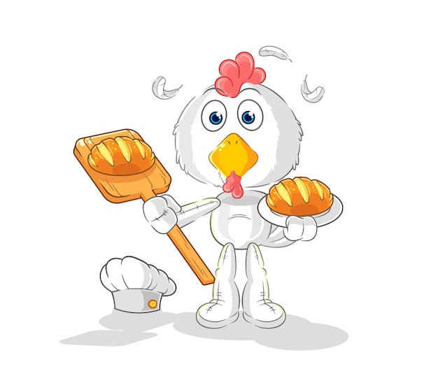 Chicken baker with bread cartoon mascot vector