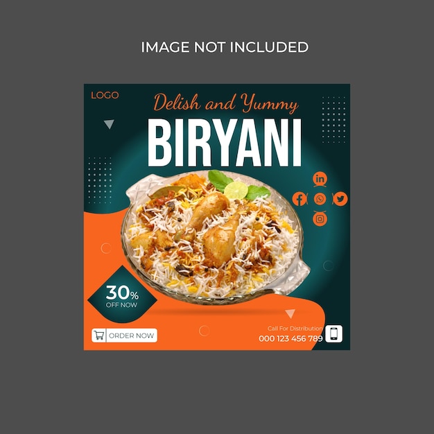 Chicken biryani social media facebook and instagram post  template