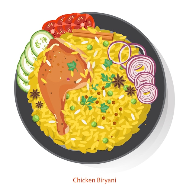 Chicken Biryani Traditional indian cuisine vector illustration