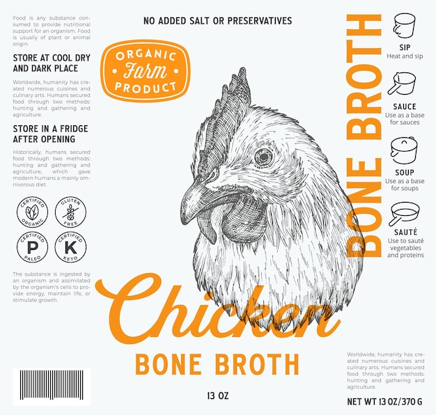 Vector chicken bone broth label template abstract vector food packaging design layout modern typography wit...