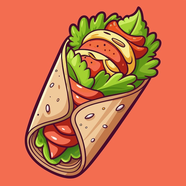 Vector chicken caesar wrap cheese with fire cartoon vector icon illustration fast food object icon concept