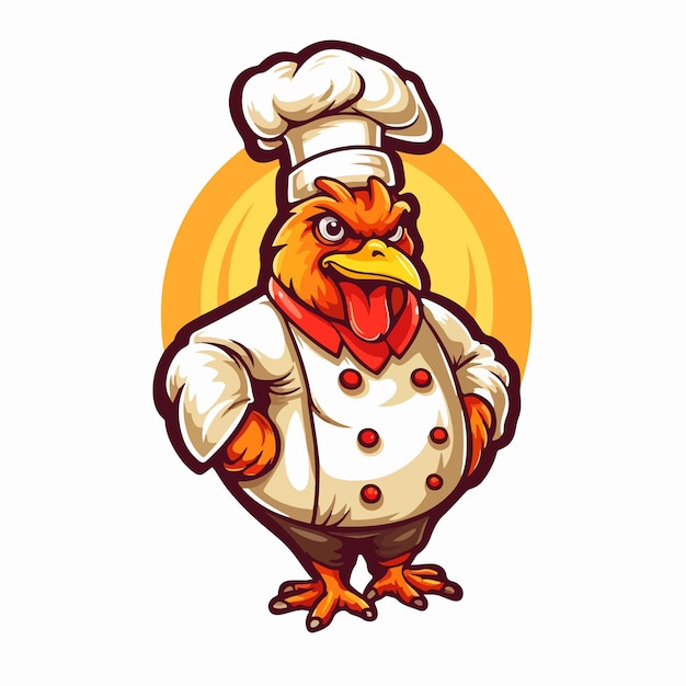 Vector chicken chef cartoon character logo illustration