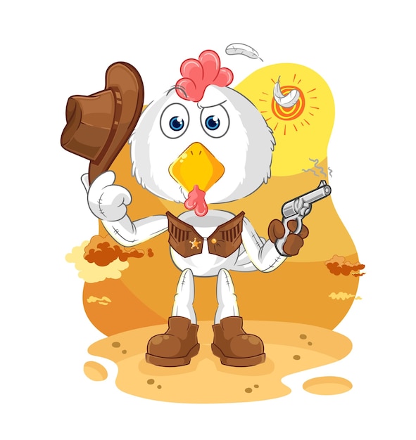 Chicken cowboy with gun character vector