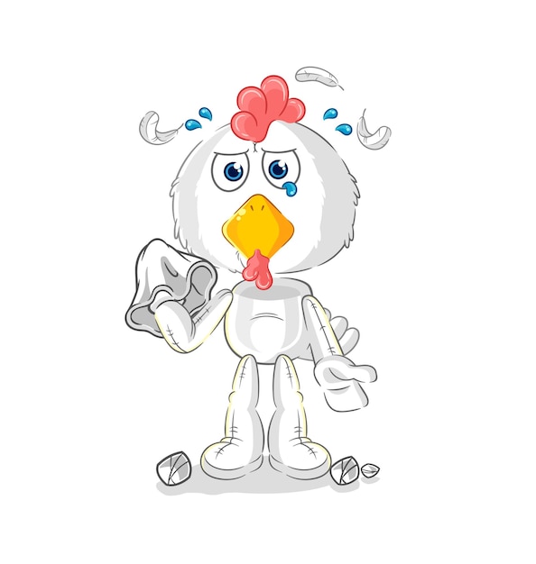 Chicken cry with a tissue cartoon mascot vector