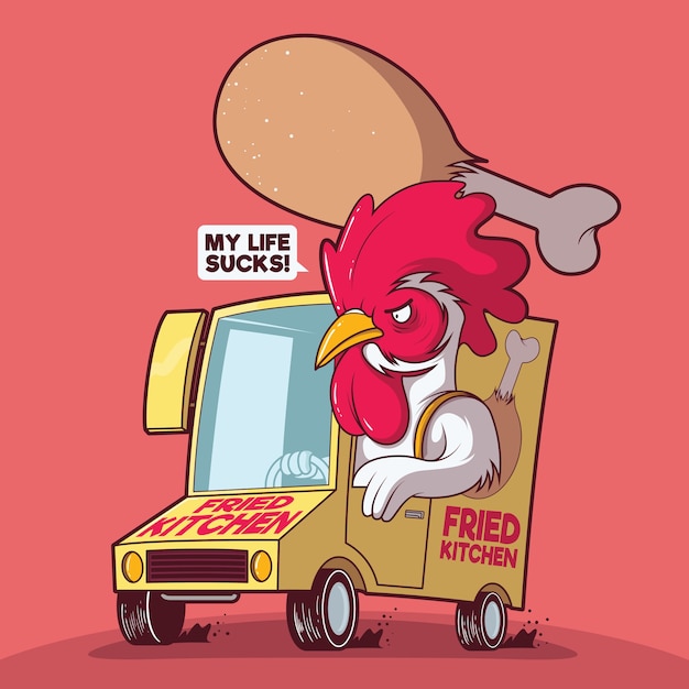 Chicken delivering food illustration