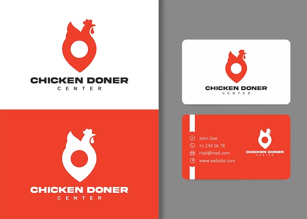 Chicken Doner Map Logo Design With Business Card Vector