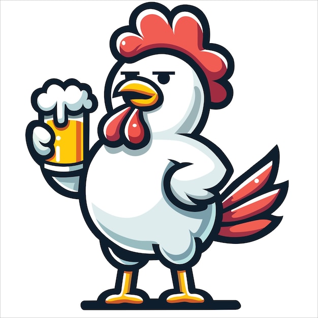 A chicken drinking beer illustration Vector