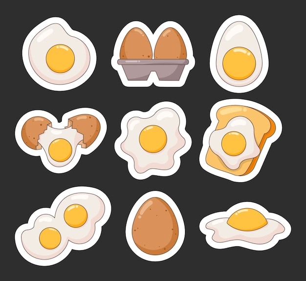 Chicken egg morning breakfast Sticker Bookmark Yolk protein food product Vector drawing