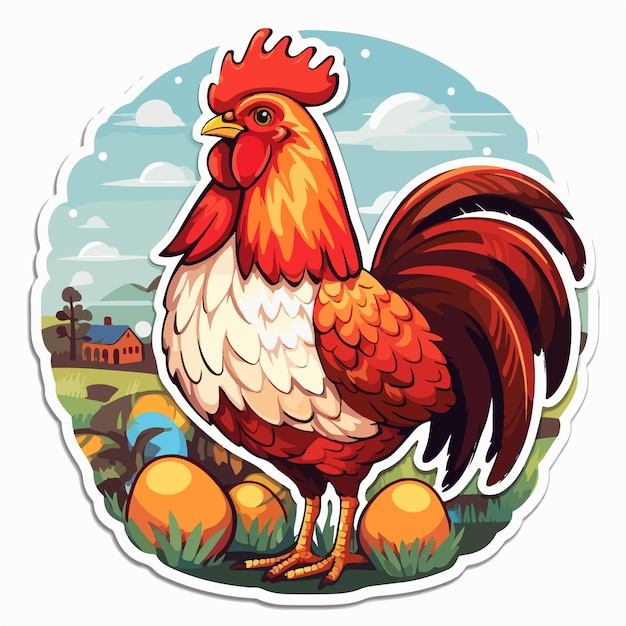 Vector chicken and eggs sticker template for creative projects