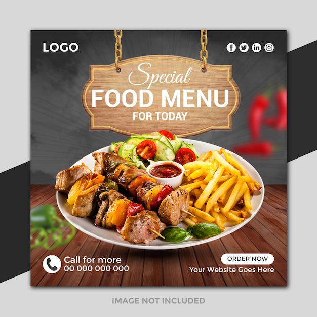 Chicken food social media post and instagram post for restaurant and fast food promotion